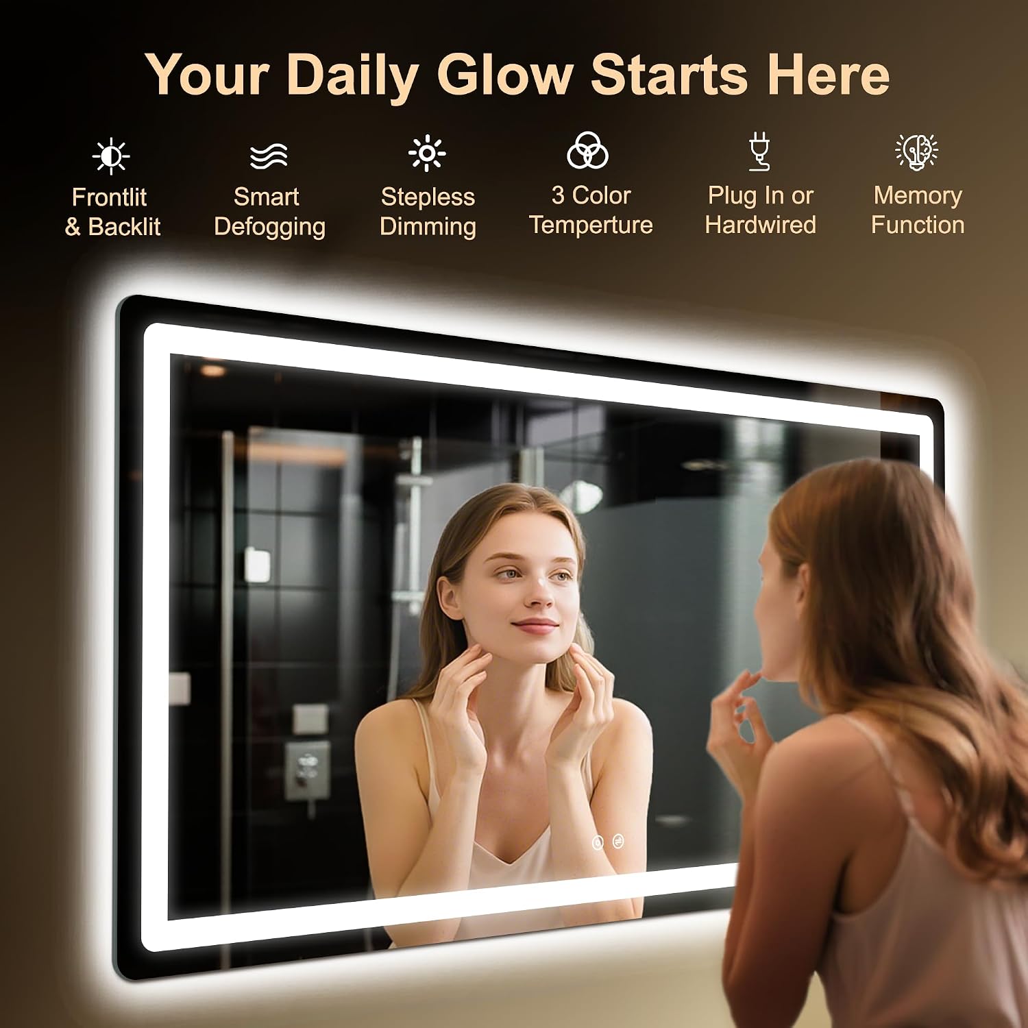 LED Bathroom Mirror, 55"x30" Bathroom Vanity Mirror with Lights | Smart Anti-Fog, Dimmable, 3 Color Modes