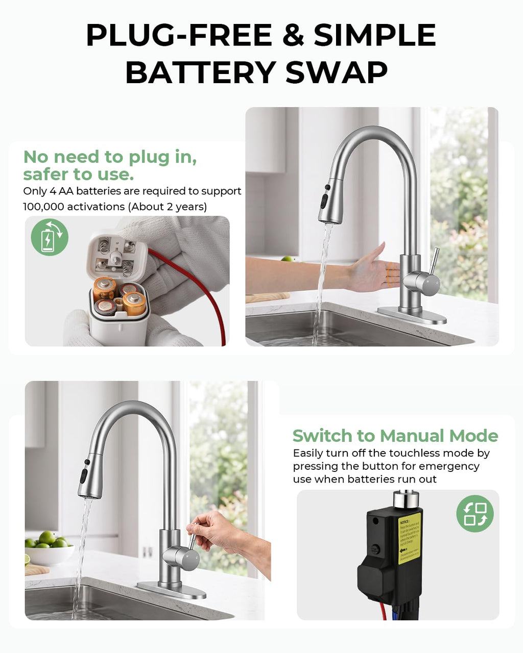 Touchless Kitchen Faucet, Pull Down Sprayer, Brushed Nickel