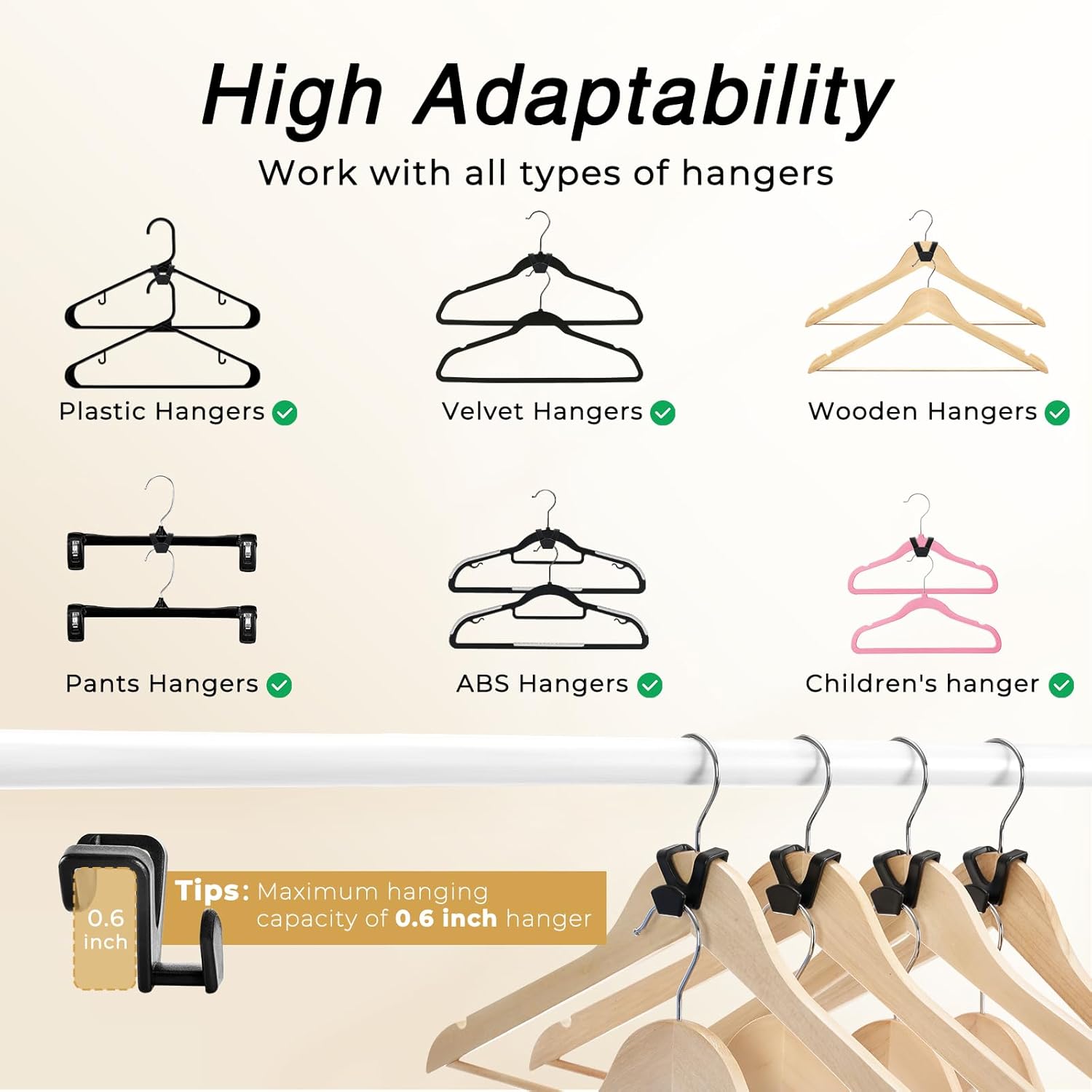 Space Saving Hanger Hooks 60 Pack, Black Clothes Hanger Connector Hooks, Heavy Duty Hanger Hooks Space Saver, Premium