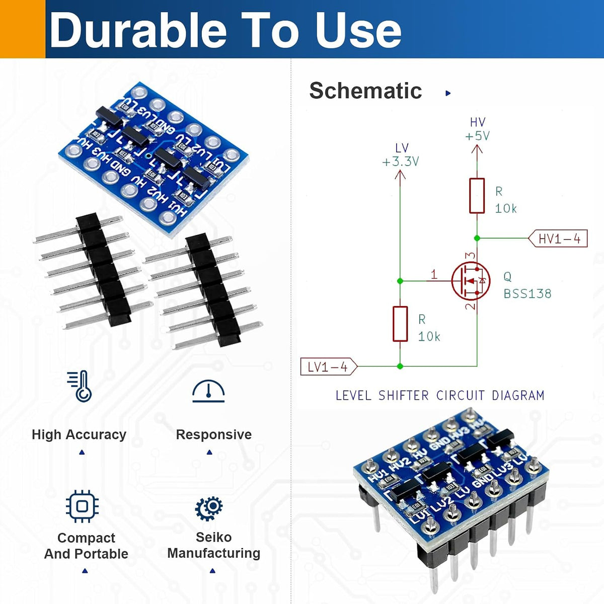 10PCS 4-Channel Logic Level Shifter Modules, 3.3V to 5V Converter