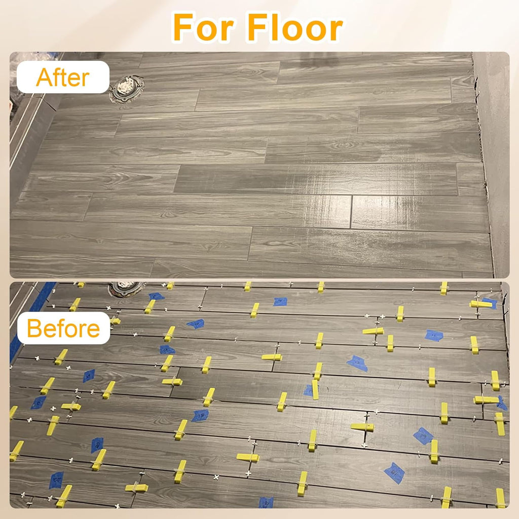 1/8 Inch Tile Leveling System, 300 tile Spacers and 100 Wedges | Tile Leveling Clips with Tile Pliers and Rubber