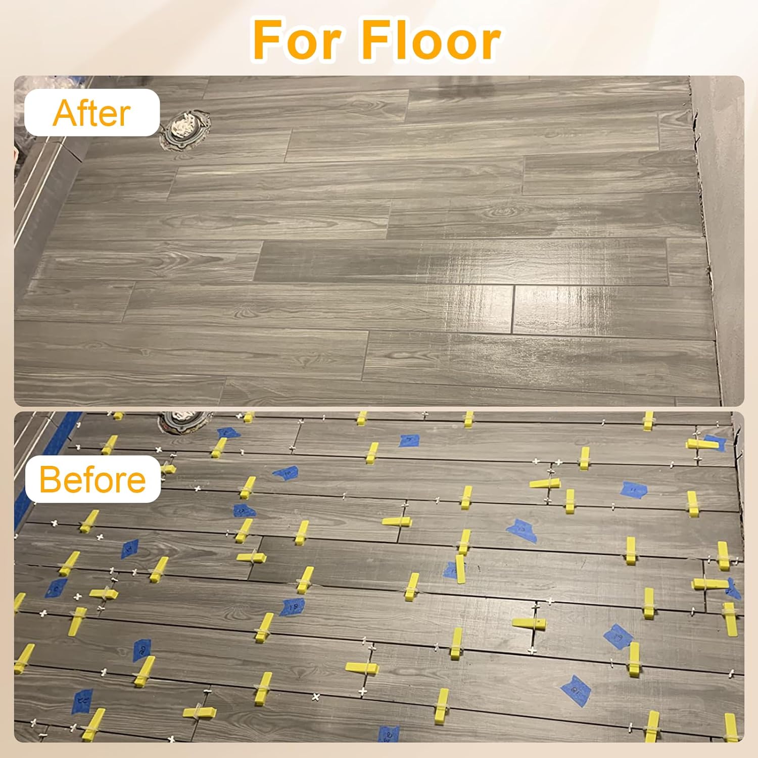 1/8 Inch Tile Leveling System, 300 tile Spacers and 100 Wedges | Tile Leveling Clips with Tile Pliers and Rubber