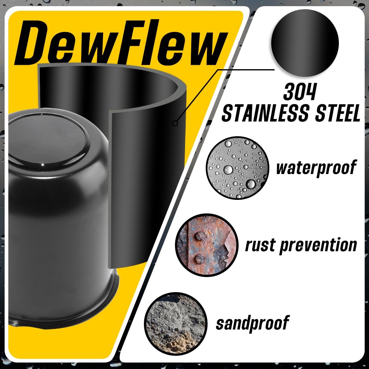 2Pcs 3.74" Stainless Trailer Wheel Center Caps, 4.33" H Matte Black