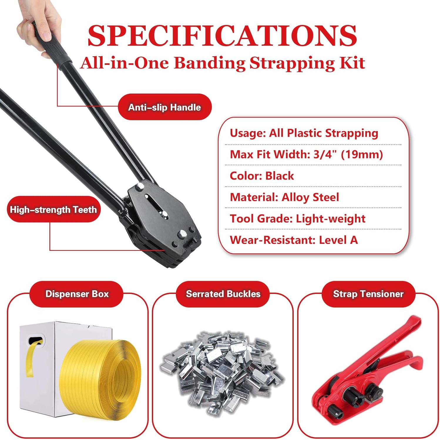 Banding Strapping Kit, Poly Strapping Kit, Packaging Banding Tool with 1/2" Width, 2600 ft Length Polypropylene