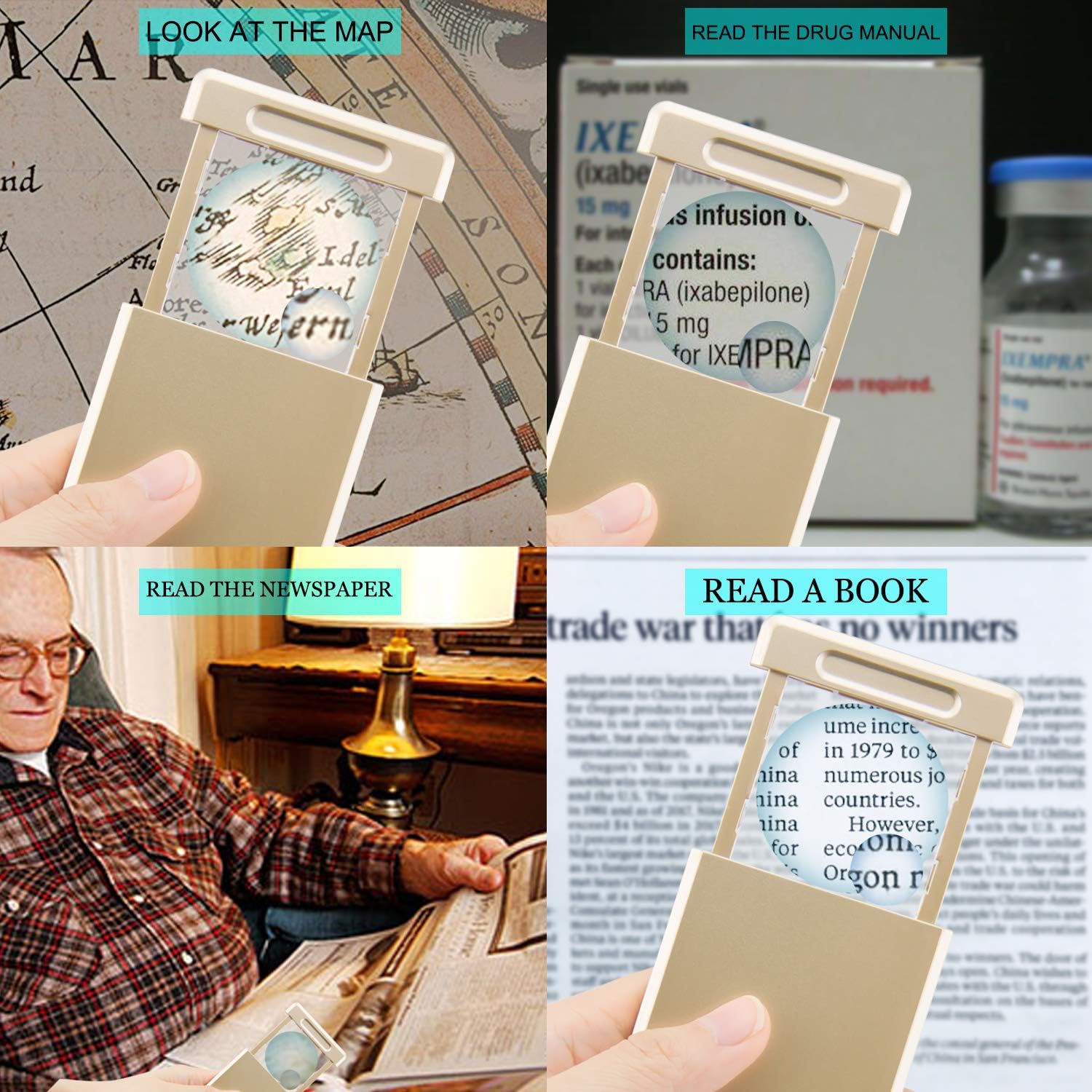 3 Pack Magnifying Glass with Light, 3X 5X Pocket Light Magnifier, LED Battery Powered Portable for Reading, Pocket