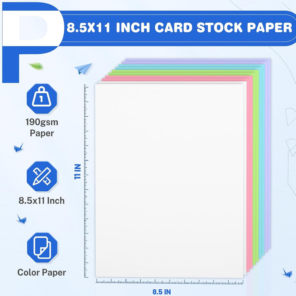 200 Sheets Colored Cardstock 8.5 x 11, Heavyweight Cover Cardstock Printer Paper 8.5 x 11, 190 gsm Card Stock Paper