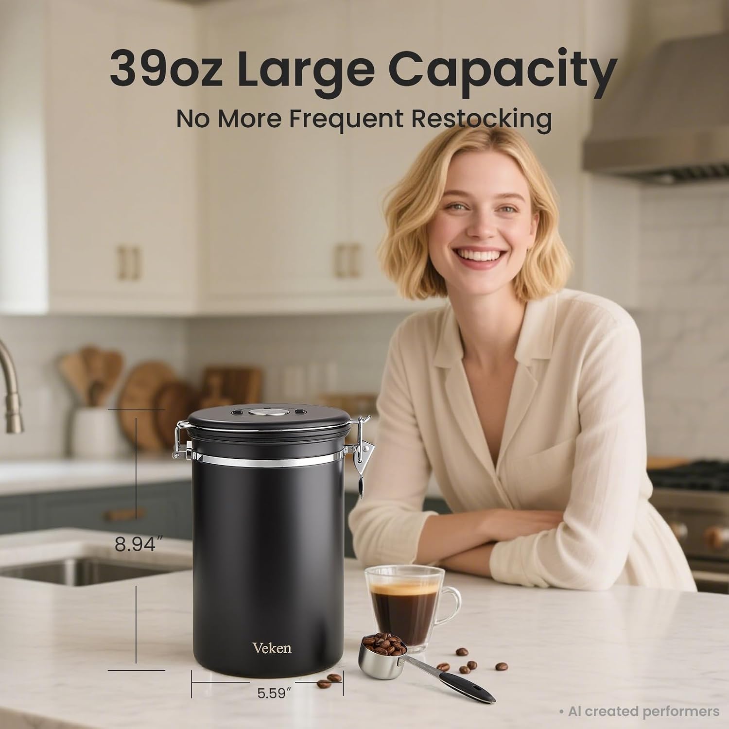 Coffee Canister,39OZ, 2.2lbs,Large Airtight Stainless Steel Container | Kitchen Food Storage Jars for Beans,Ground