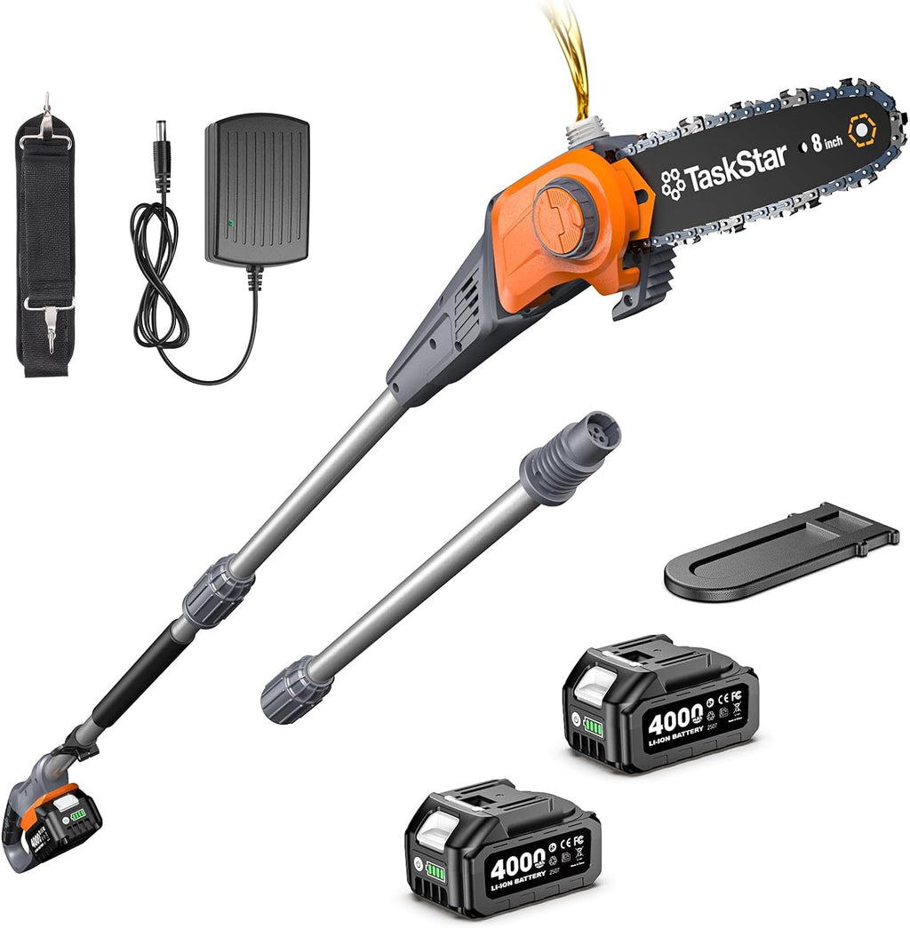 8-Inch Cordless Pole Saw, Electric Pole Saws for Tree Trimming, 2×4000mAh Batteries, 600W Powerful Motor, Max Reach