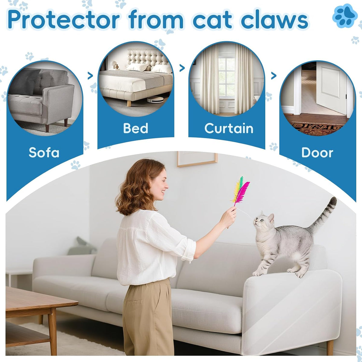 Anti Cat Scratch Furniture Protector,196.8" x 16.9" Couch Shield Against Cat Scratching,Thickened Transparent