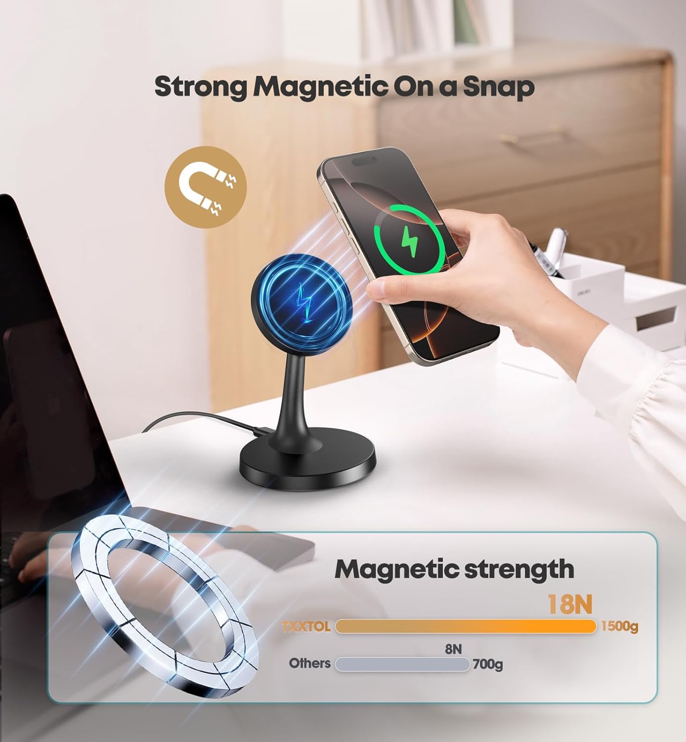 Magnetic Wireless Charger iPhone Stand 15W Fast Mag-Safe Charger for iPhone 17/17 Pro/17 Air/17 Pro Max