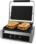 Commercial Panini Press Grill, Sandwich Maker, Adjustable Temperature