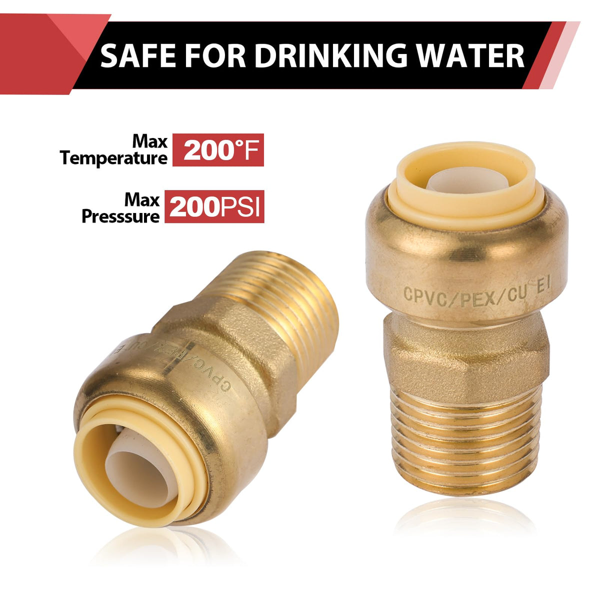 6Pcs EFIELD 3/4 Inch x 3/4 Male Adapter Push Fitting(PF125-6)