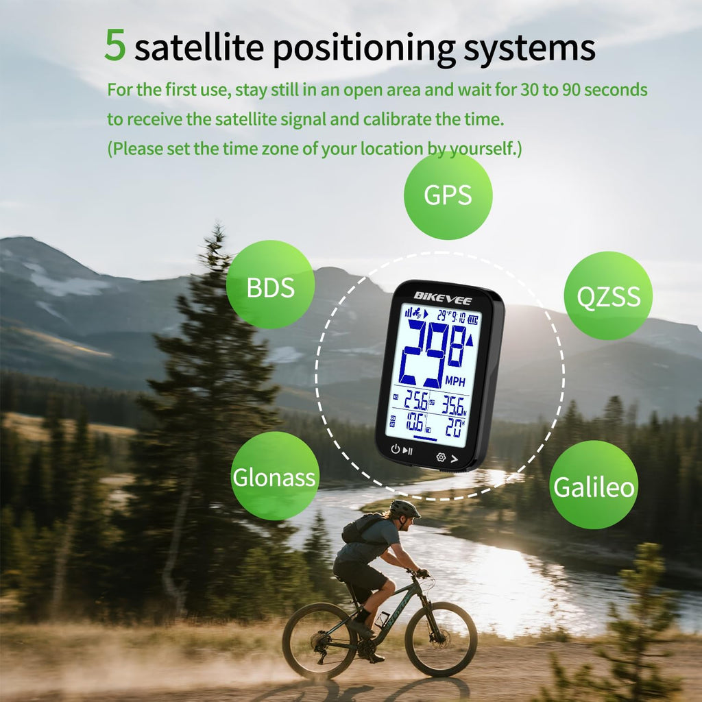 GPS Bike Computer Wireless Cycling Computer with Auto Backlight, Bicycle Speedometer Odometer, Waterproof GPS Speed
