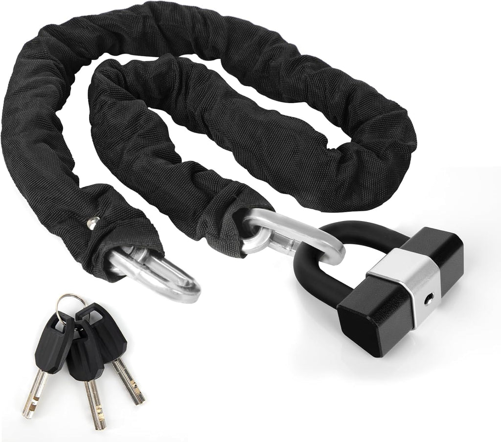 Heavy Duty Motorcycle Chain Lock 0.4In/10mm x 10 Ft with 17mm Thick Anti-Theft Cut Proof U-Lock and 3 Keys, Ideal for