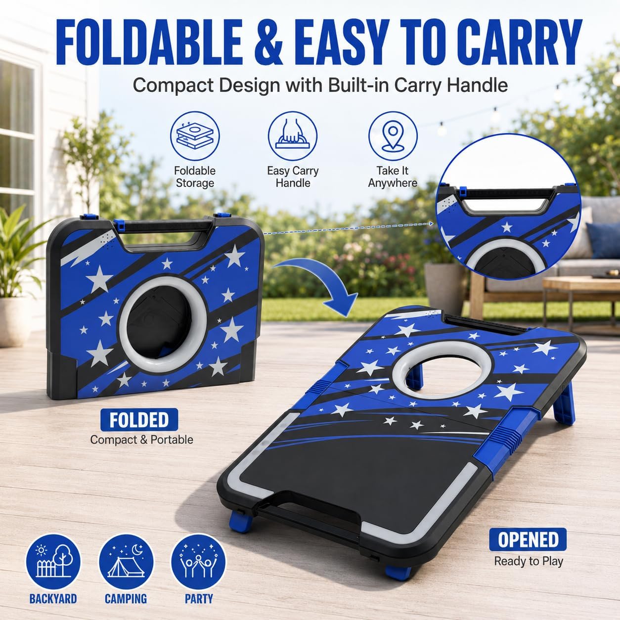Foldable Cornhole Board Set with LED Lights, Sound Effects & Built-in Score Slider, Outdoor Bean Bag Toss Game for