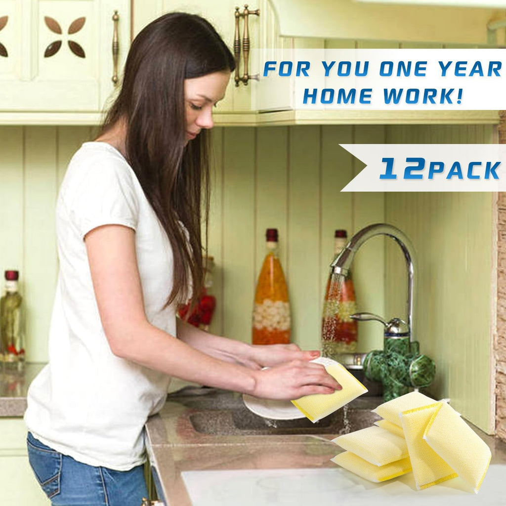 All-Purpose Non Scratch Sponges，Sponges Kitchen for Washing and Cleaning Dishes, Non-Stick Cookware,Premium Scrub and
