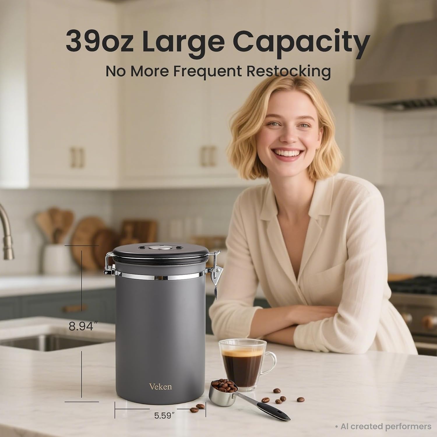 Coffee Canister,39OZ, 2.2lbs,Large Airtight Stainless Steel Container | Kitchen Food Storage Jars for Beans,Ground