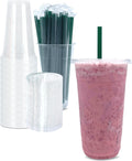 32 oz Clear Plastic Cups with Lids and STRAWS, Disposable Drinking Cups for Cold Drinks, Iced Coffee, Milkshakes