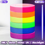 6 Colors Glow Neon Gaffer Cloth Tape, 60 FT X 0.6 IN UV Black Light Tape