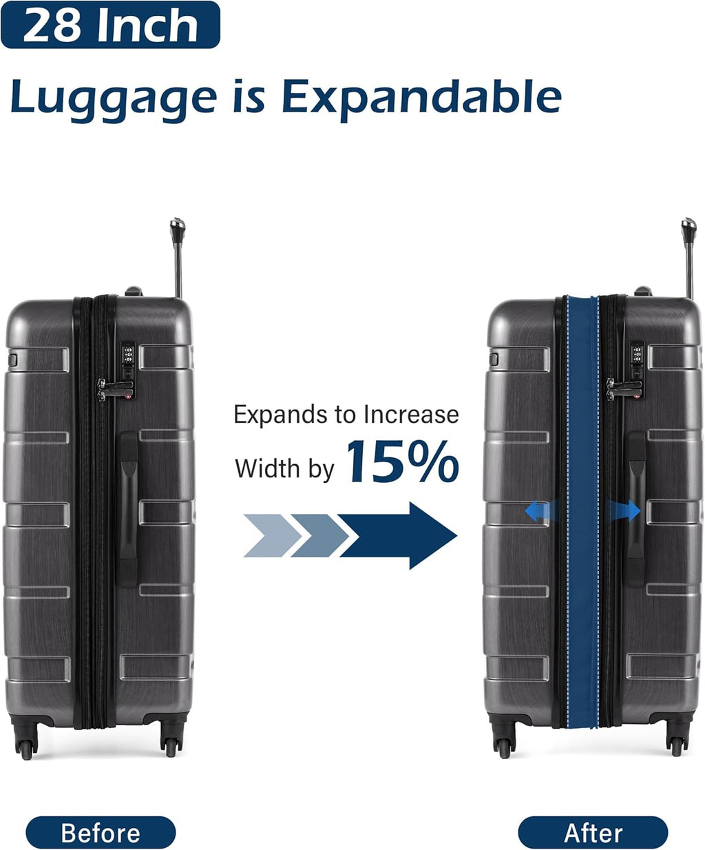 Luggage Set 3 Piece Hardside PC+ABS Suitcase with TSA Lock, Expandable Large Checked Luggage, Lightweight Rolling