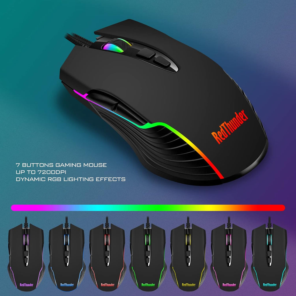 K10 Wired Gaming Keyboard and Mouse and Wrist Rest Combo, RGB Backlit, Mechanical Feel Anti-ghosting Keyboard + 7D
