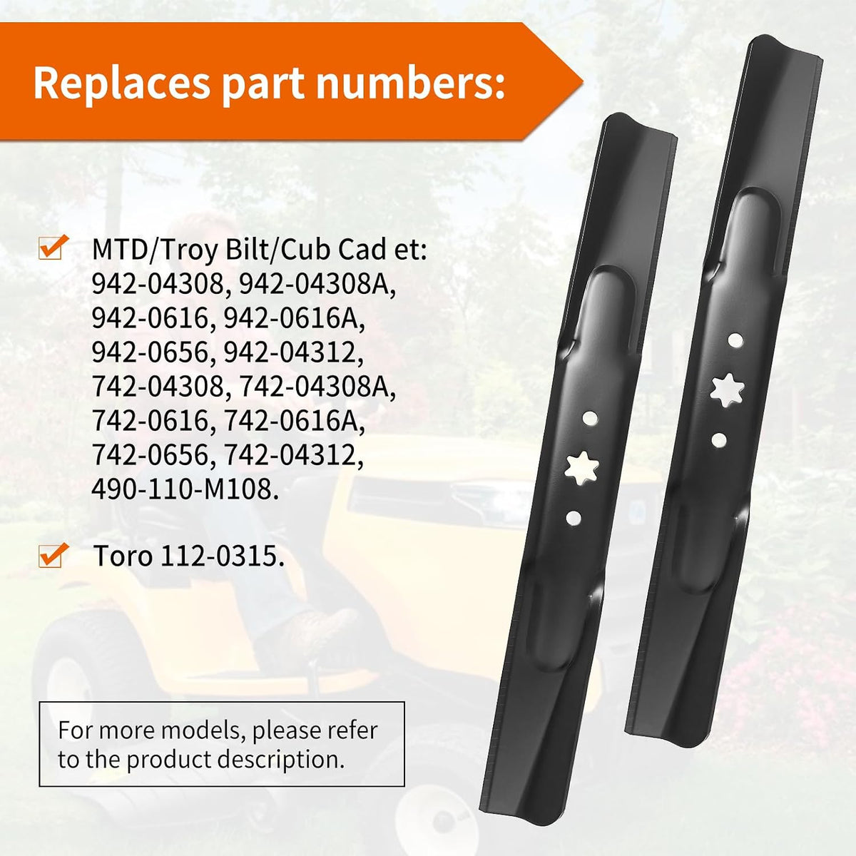 742-04308 Mower Blades Fit for Cub-Cad et Troy Bilt 42" Deck, 942-04308A Blades for Cub Cad et XT1-LT42 XT2-LX42