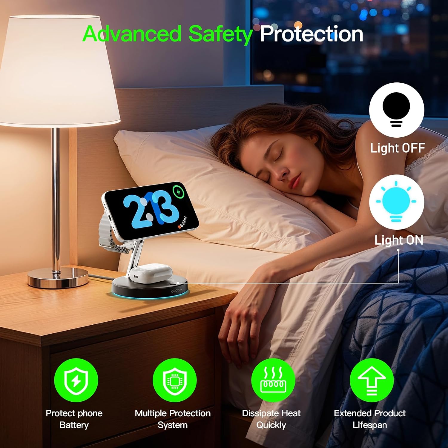 【Adjustable Blue Ambient Light】 Wireless Charger 3 in 1 for iPhone, Magnetic Charging Station for Apple Family,15W