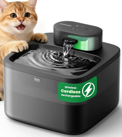 Wireless Cat Water Fountain: 74oz/2.2L Cordless Pet Water Fountains, 4000mAh Battery Operated Ultra-Quiet Integrated