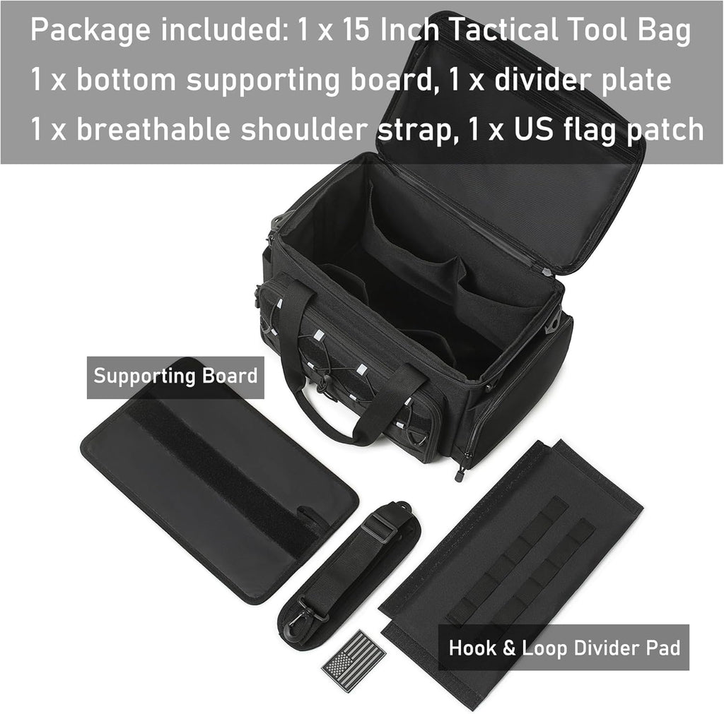 15-Inch Tool Bag Multi-purpose Tool Organizer Bag For Men with Shoulder Strap, Tactical Range Bag Work Tote for