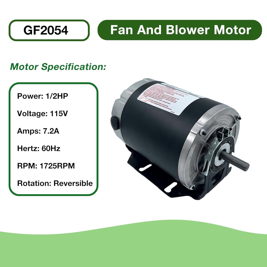 GF2054 Belt Drive Blower Electric Fan Motor 1/2 hp 115V 1725RPM 48F