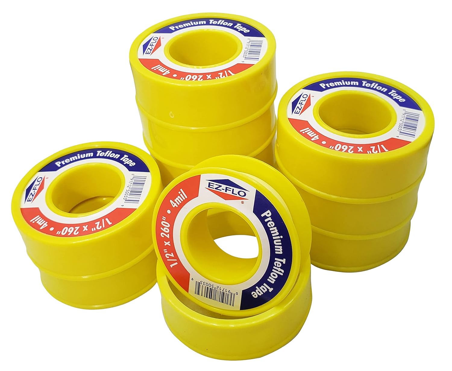 Gas PTFE Tape, 1/2" x 260", 4 mil, 10 Pack | EZ-FLO Gas Teflon Tape, Premium Pipe Thread Tape, 1/2-Inch x 260-Inches