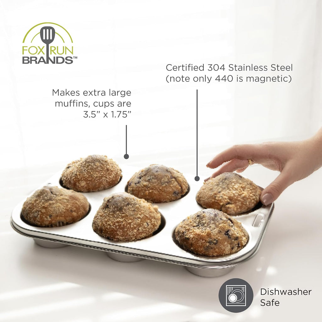 Stainless Steel Extra Large Muffin and Cupcake Pan, 6 Cup Jumbo Tin
