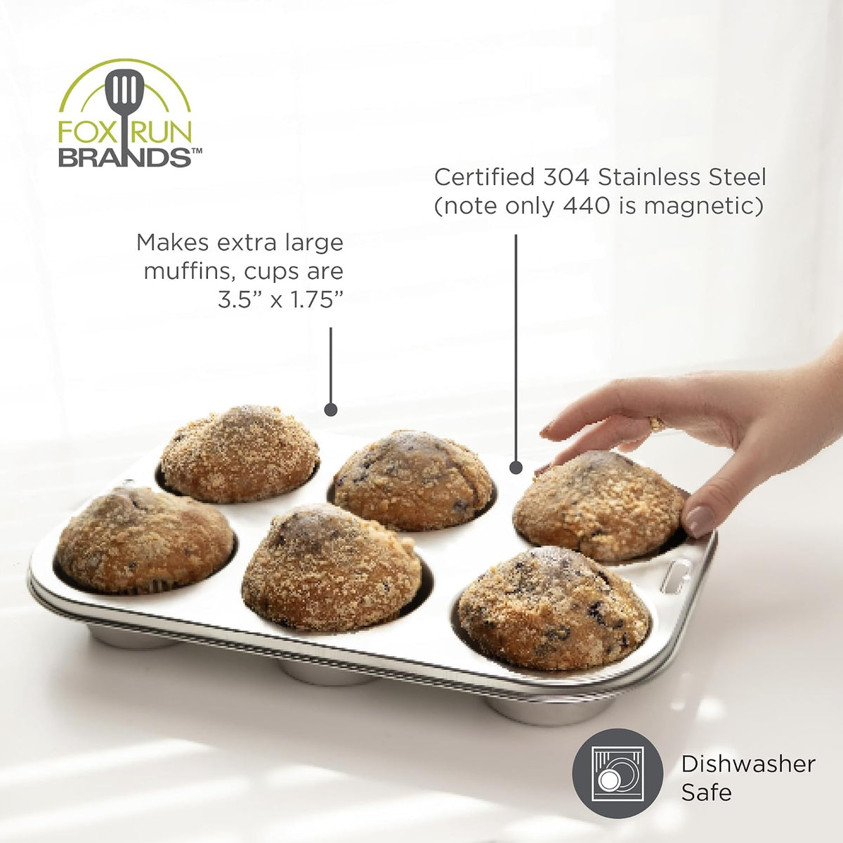 Stainless Steel Extra Large Muffin and Cupcake Pan, 6 Cup Jumbo Tin