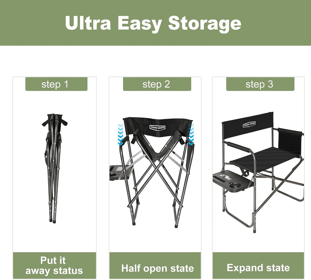 Camping Directors Chair, Lightweight Oversized Portable Folding Chair with Side Table and Storage Pockets for Outdoor