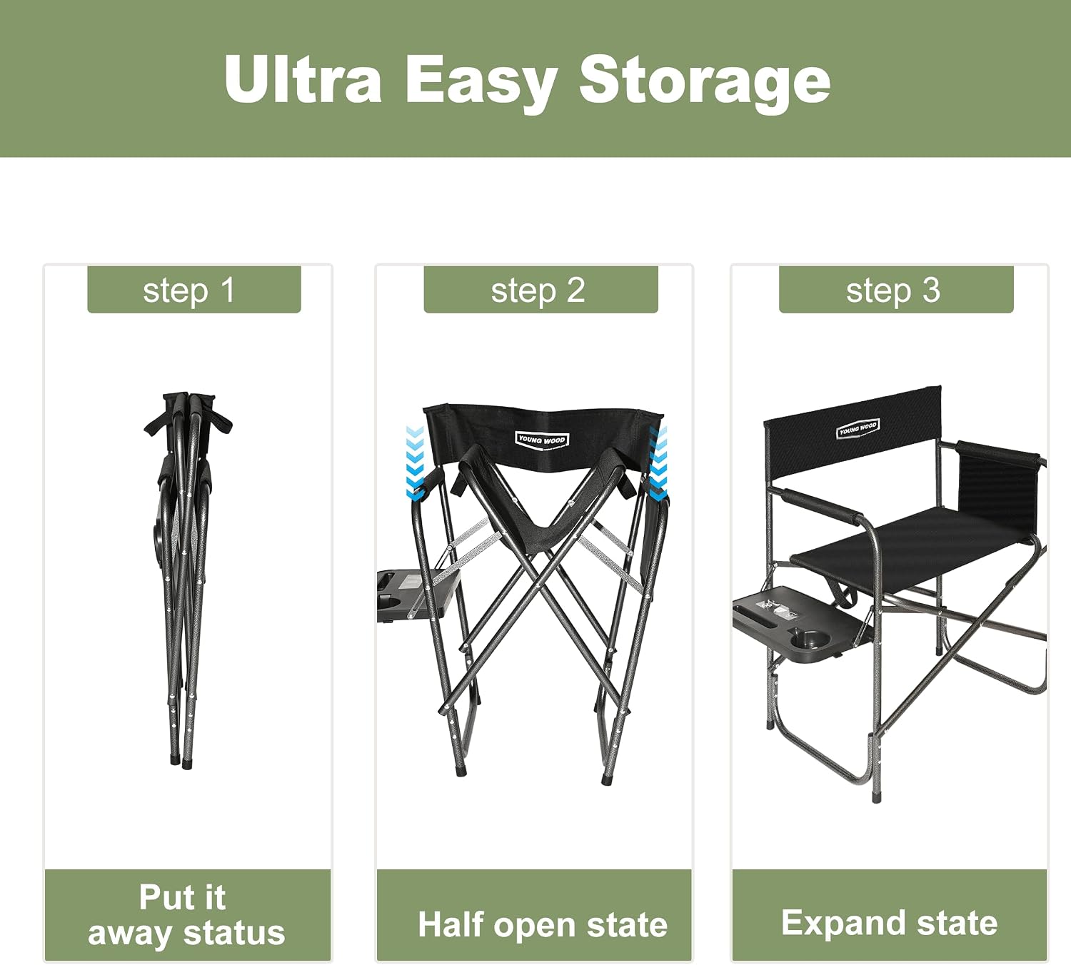 Camping Directors Chair, Lightweight Oversized Portable Folding Chair with Side Table and Storage Pockets for Outdoor