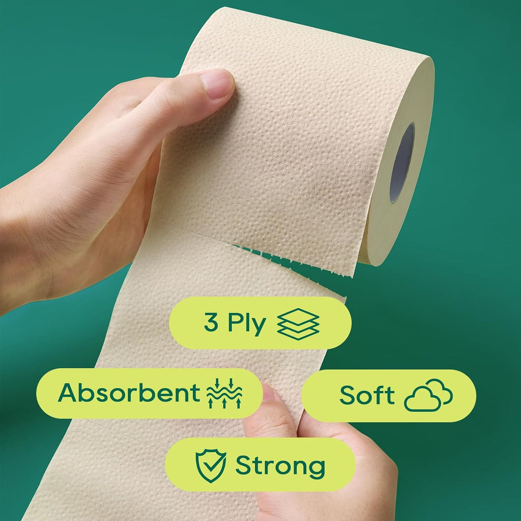 Bamboo Toilet Paper 3 Ply, 12 Rolls, 320 Sheets Per Roll, Brown