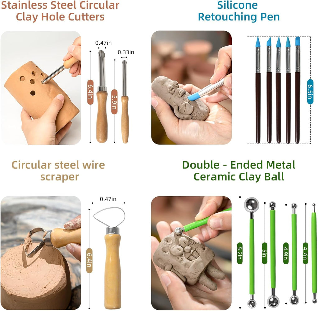 38 Pcs Pottery Tools & Air Dry Clay Tools Kit – Modeling Tools Set for Carving, Shaping, Molding & Crafting – Ideal