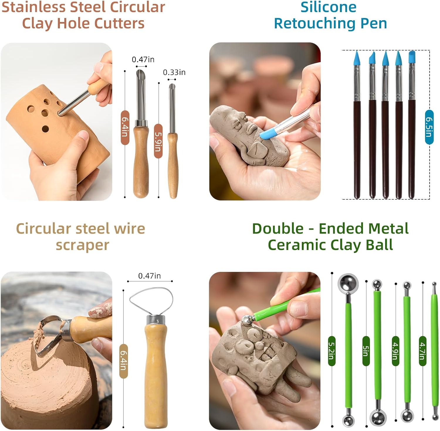 38 Pcs Pottery Tools & Air Dry Clay Tools Kit – Modeling Tools Set for Carving, Shaping, Molding & Crafting – Ideal