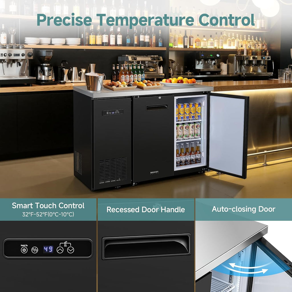 Commercial Bar Cooler with 2 Solid Doors, 12 Cu.Ft Back Bar Refrigerator, Beverage Refrigerator for Beer Soda