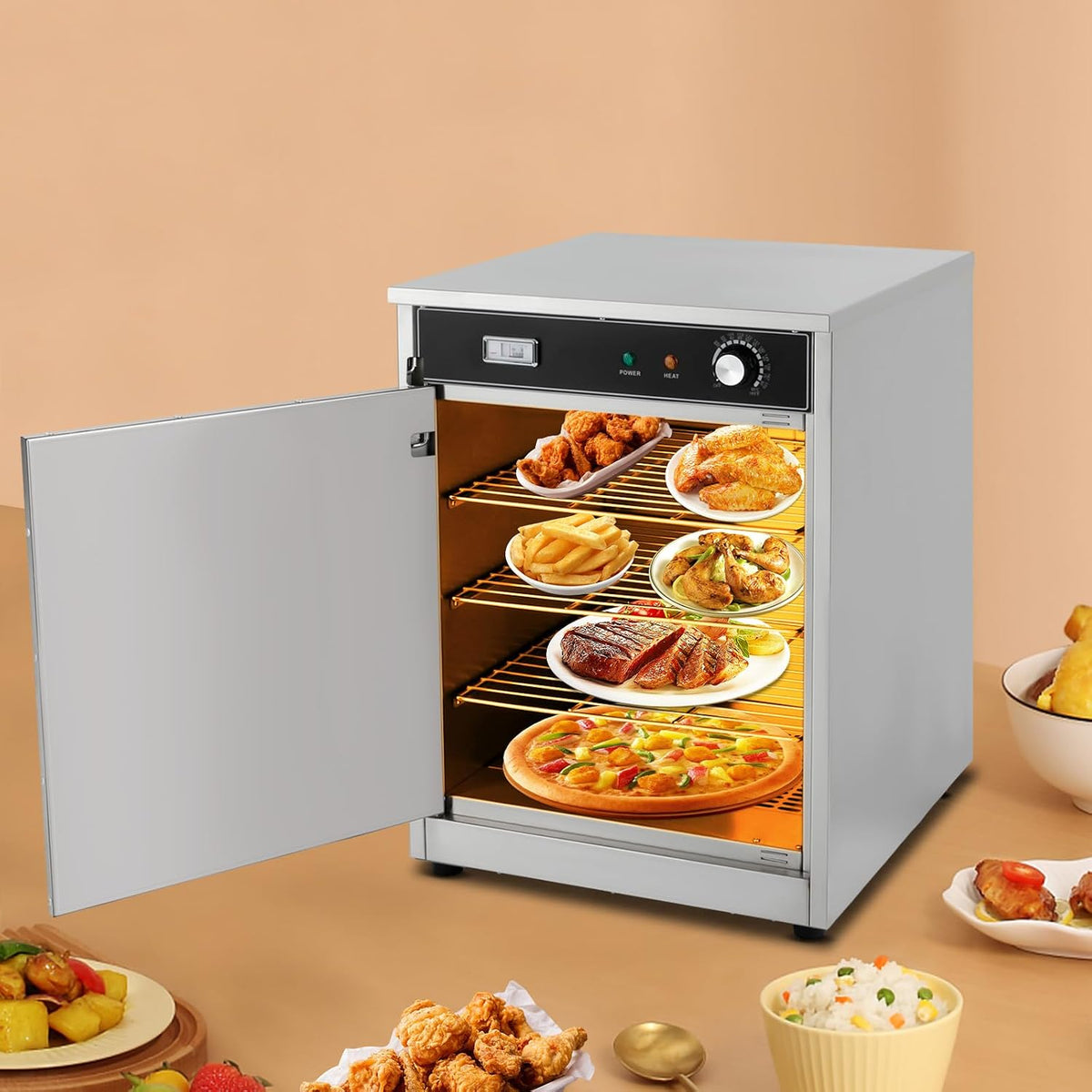 4-Shelf Electric Hot Box Food Warmer with 86-185°F Adjustable Temp