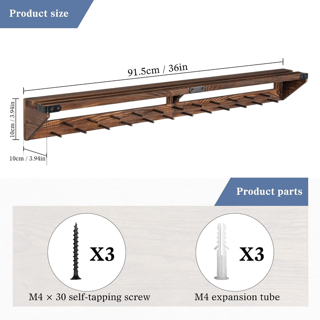 Gymnastic Medal Hanger with Storage Shelf, Wooden Wall-Mounted Trophy Shelf, Race Medal Display Rack Holder with 23
