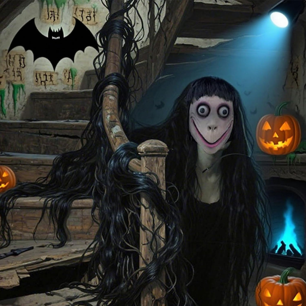 Long Wig Demon Horror Scream MOMO Head Mask, Adult Scary Halloween Cosplay Mask for Themed Party Props