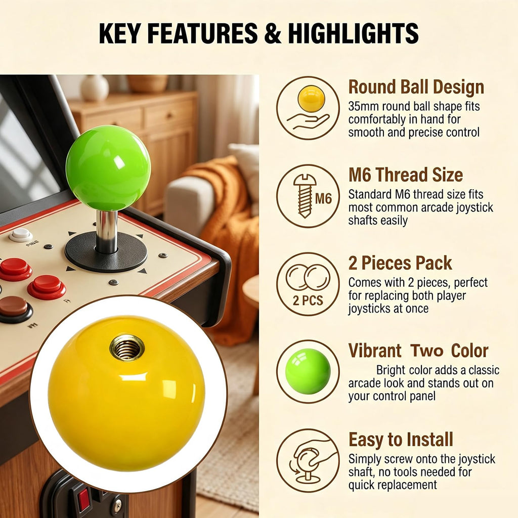 2 Pcs 35mm Joystick Ball Top, Threaded Knob