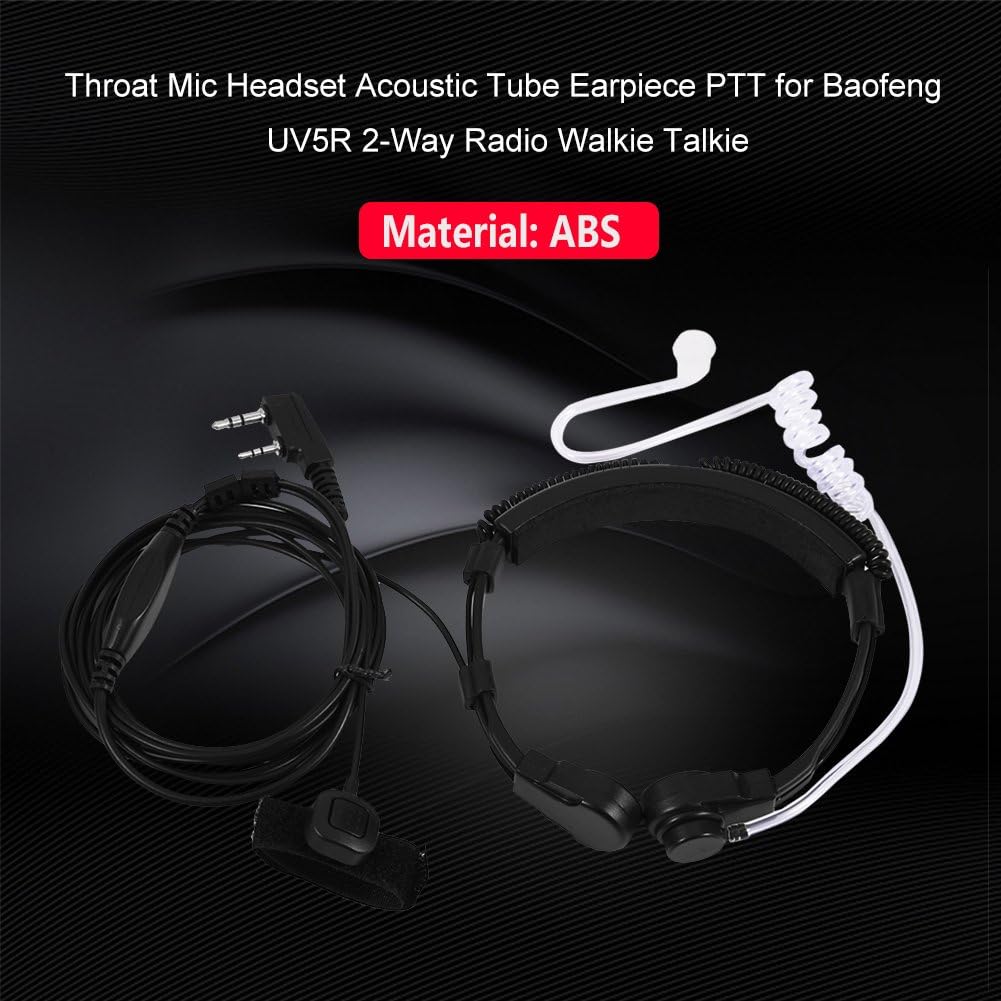 Professional Throat Headset, Walkie Talkie Acoutic Tube Earpiece PTT for UV5R 2-Way Radio Walkie Talkie for