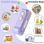 Mini Bag Sealer, 2 in 1 Rechargeable Heat Sealer and Cutter(Purple)