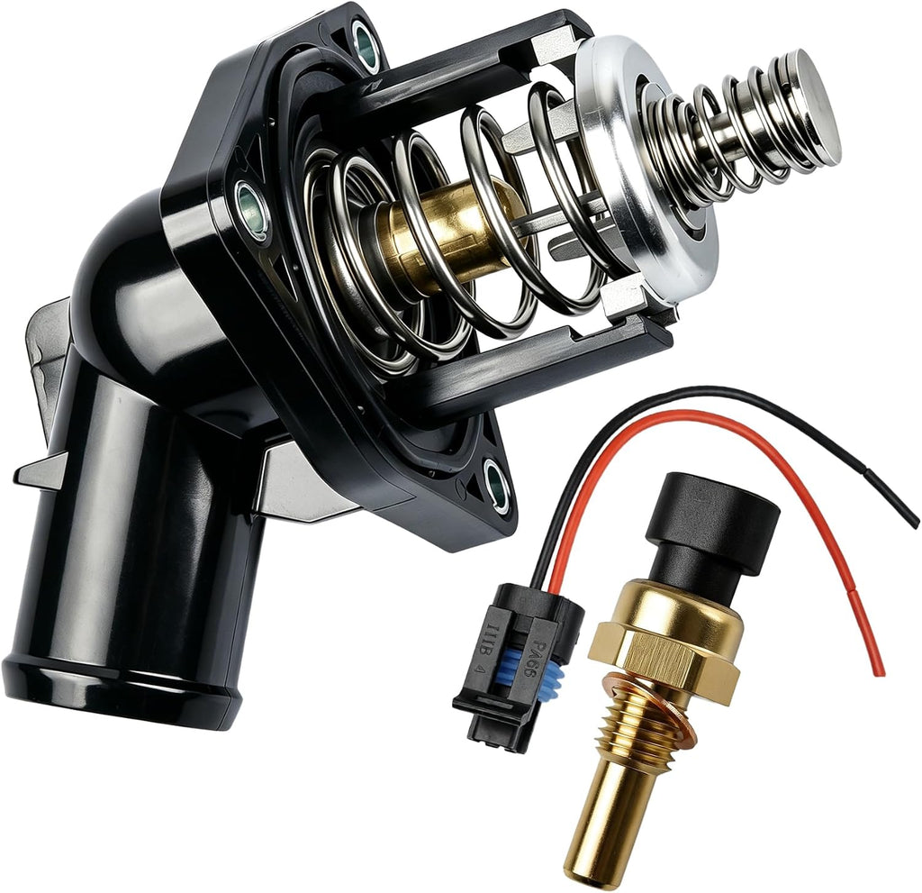 Thermostat Housing Assembly & Coolant Temperature Sensor Kit for Chevy Silverado Sierra Tahoe Yukon 4.3L 5.3L 6.2L Replace 12674639 213-4514, Fix Overheating & Coolant Leak