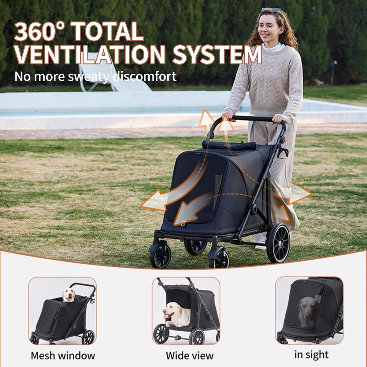 Dog Stroller for Large Dogs (Black, Large Pet Stroller)