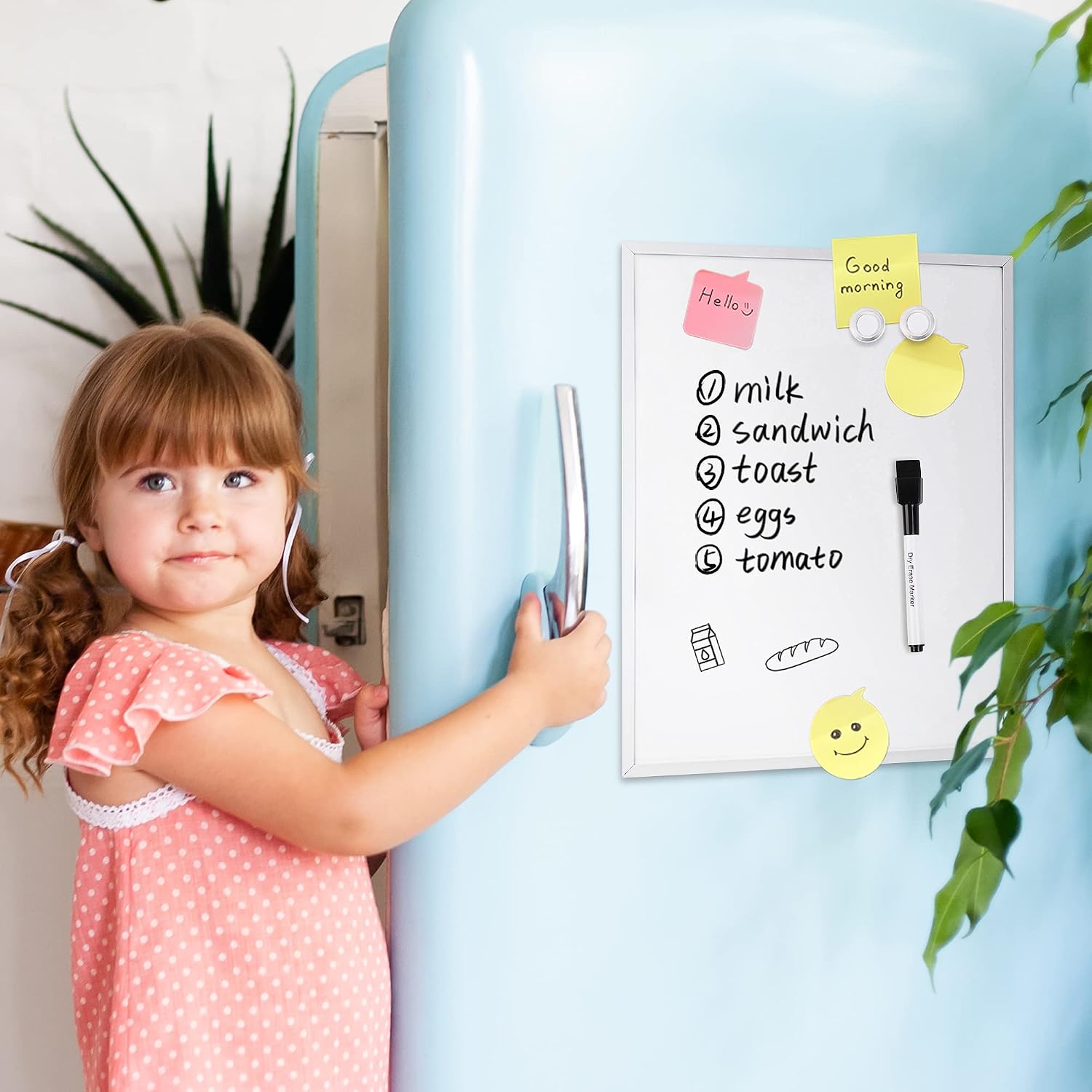 Small Dry Erase Whiteboard, Magnetic Bulletin Board, with Marker and Magnets, 11"W x 14"H, Aluminum Frame