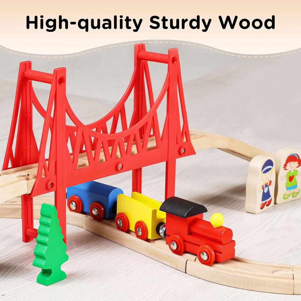 Wooden Train Set for Toddler - Double-Side Wooden Tracks Fits Brio, Thomas, Melissa and Doug - Expandable