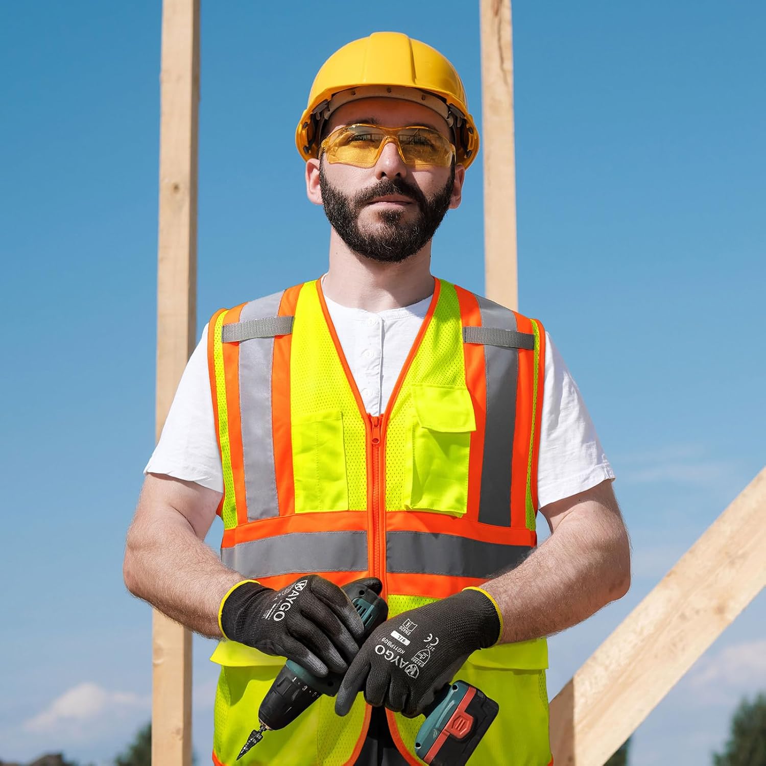 Reflective High Vis Safety Vest with Pockets for Men and Women KG0100 | Breathable Polyester Lightweight, Two-Tone